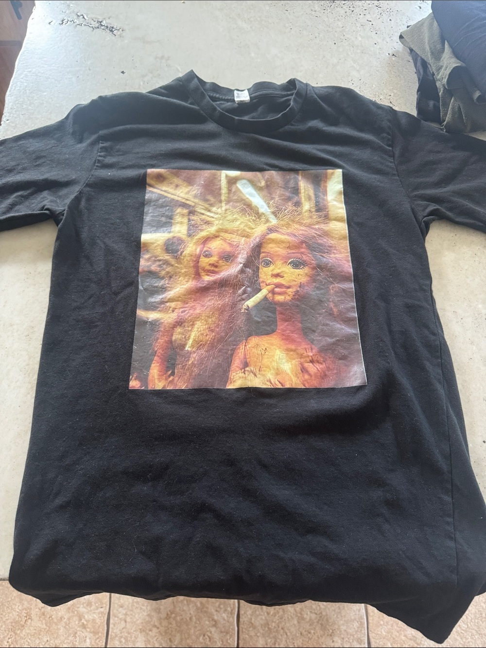 Black Kids Graphic Tee with Doll Print
